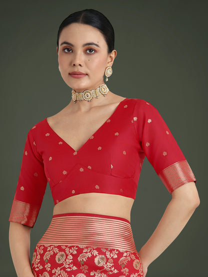 Dhiyona MJ Banarasi Silk Red Zaal Pattern Traditional Saree