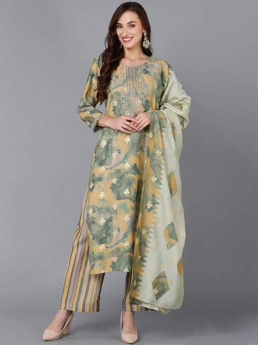 Dhiyona KL Floral Embroidered Regular Kurta with Palazzos & Dupatta