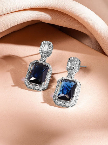 Dhiyona RJ Women's Rhodium-Plated Dark Blue Sapphire & White Cubic Zirconia Premium Jewellery Set