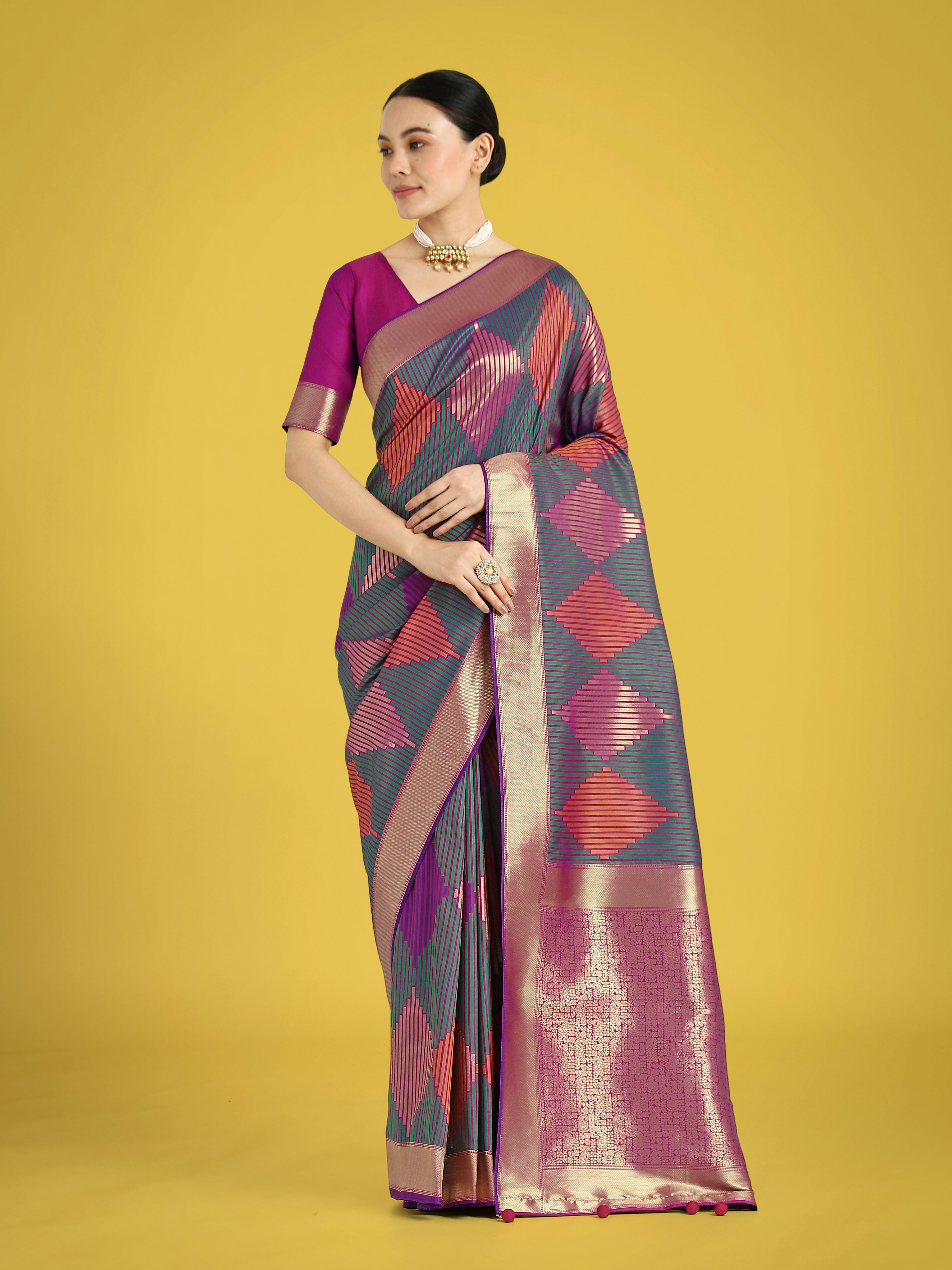 Dhiyona MJ Multi Colour Banarasi Silk Zari Weaving Classic Saree