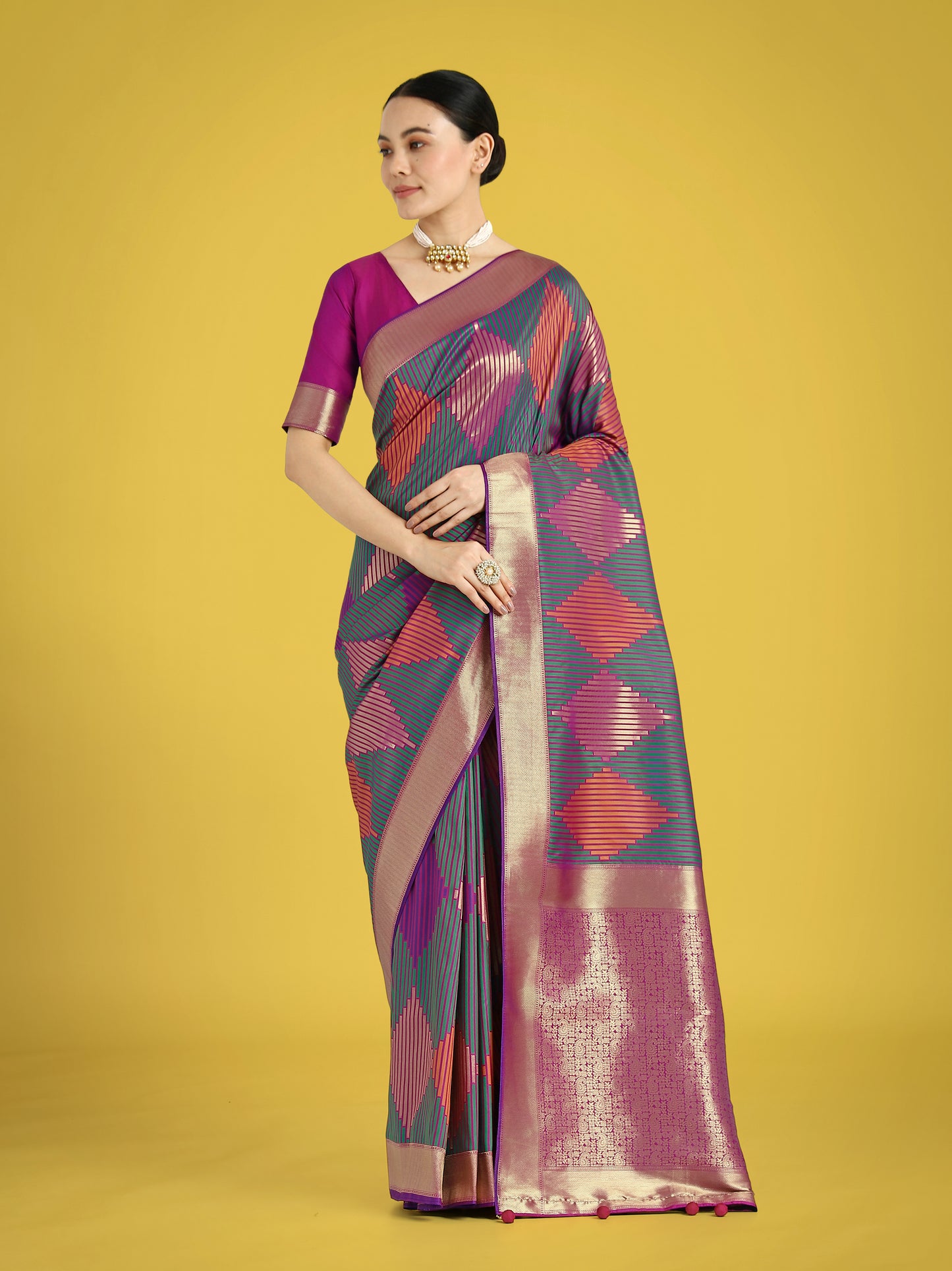 Dhiyona MJ Multi Colour Banarasi Silk Zari Weaving Classic Saree