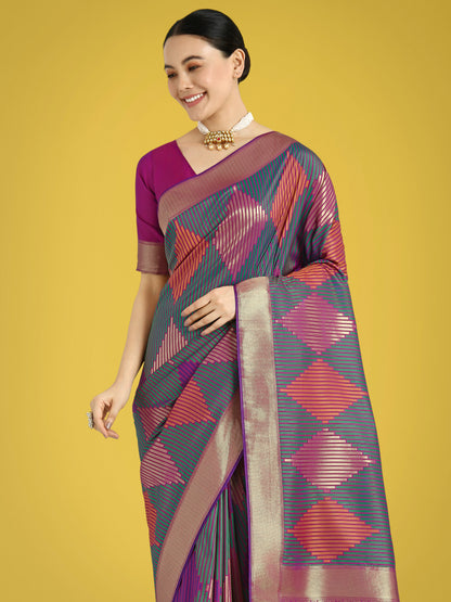Dhiyona MJ Multi Colour Banarasi Silk Zari Weaving Classic Saree