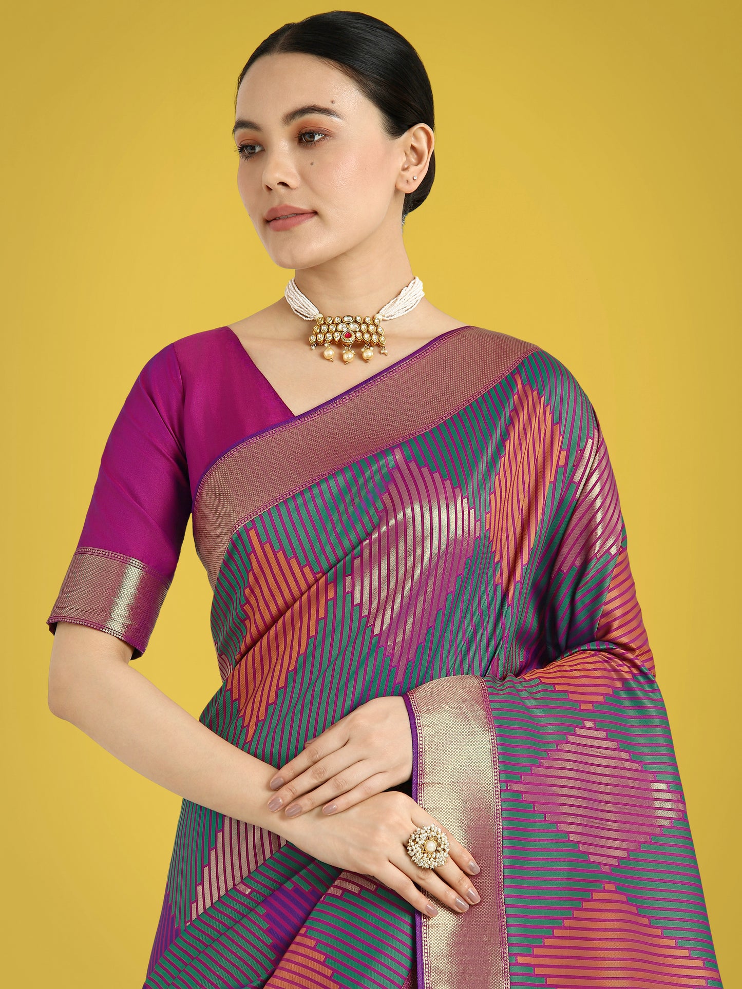 Dhiyona MJ Multi Colour Banarasi Silk Zari Weaving Classic Saree