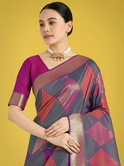 Dhiyona MJ Multi Colour Banarasi Silk Zari Weaving Classic Saree