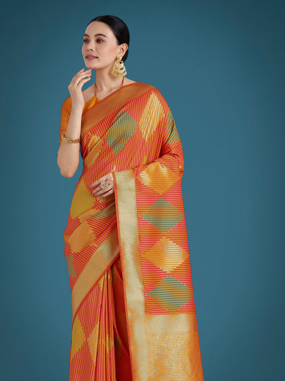 Dhiyona MJ Orange Colour Banarasi  Silk Zari Weaving Classic Saree