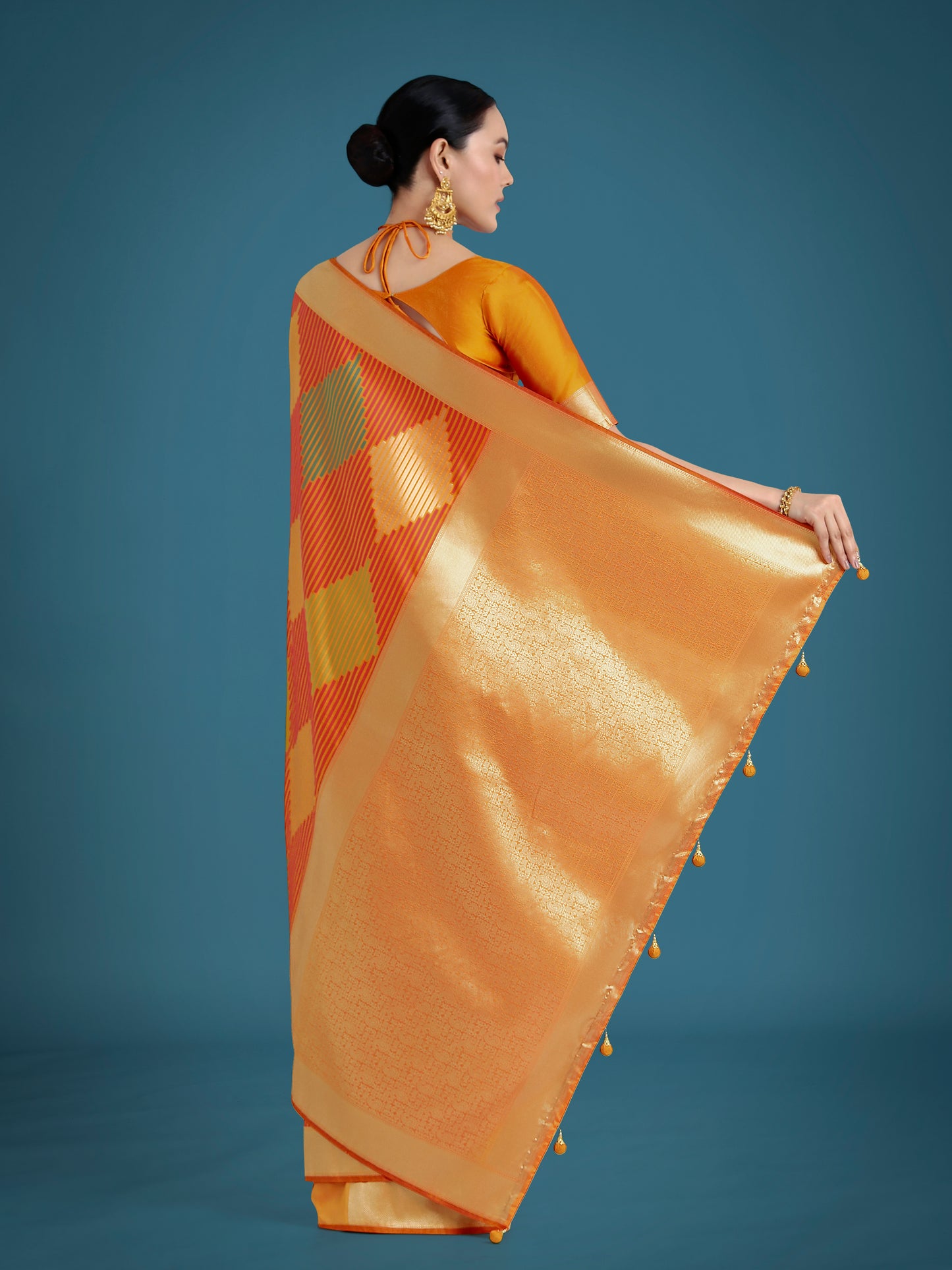 Dhiyona MJ Orange Colour Banarasi  Silk Zari Weaving Classic Saree