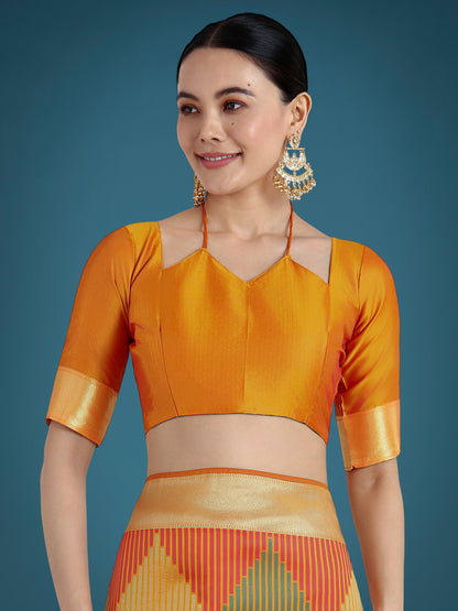Dhiyona MJ Orange Colour Banarasi  Silk Zari Weaving Classic Saree