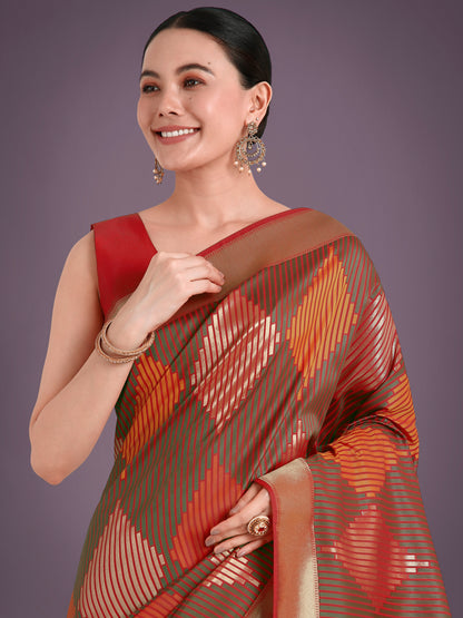 Dhiyona MJ Red Colour Banarasi Silk Zari Weaving Classic Saree