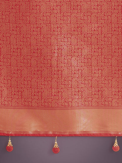 Dhiyona MJ Red Colour Banarasi Silk Zari Weaving Classic Saree