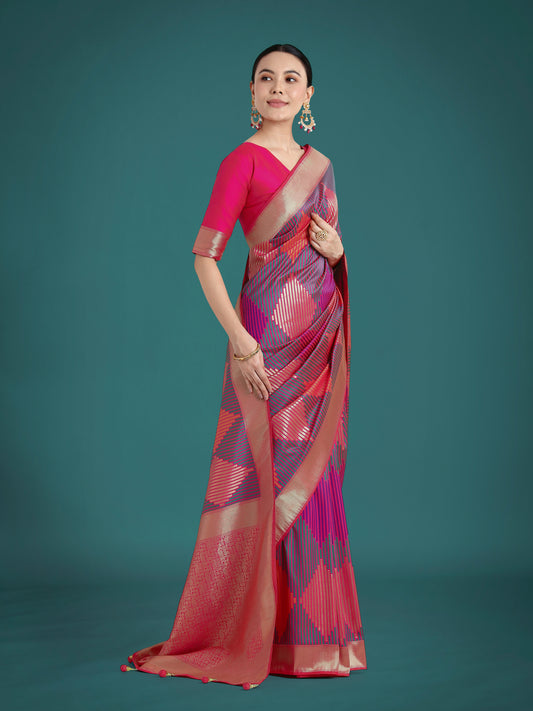 Dhiyona MJ Pink Colour Banarasi Satin Silk Zari Weaving Classic Saree
