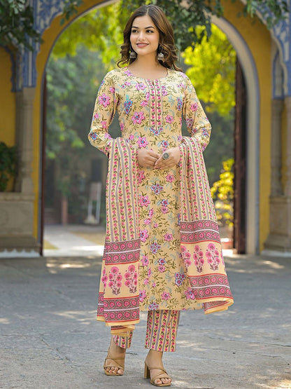 Dhiyona KL Women Floral Printed Regular Kurta with Trousers & With Dupatta