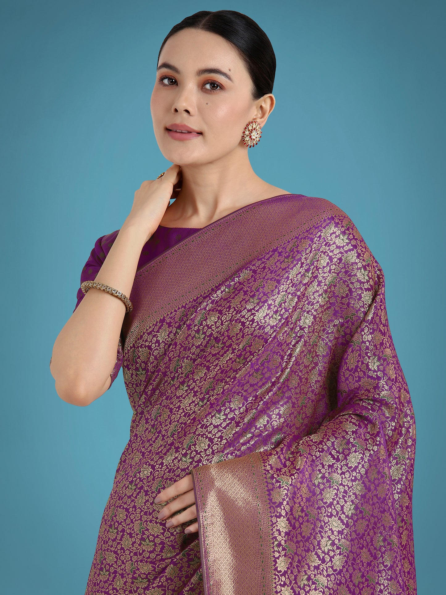 Dhiyona MJ Dark Purple Color Baanrasi Satin Silk Saree for Wedding Functions
