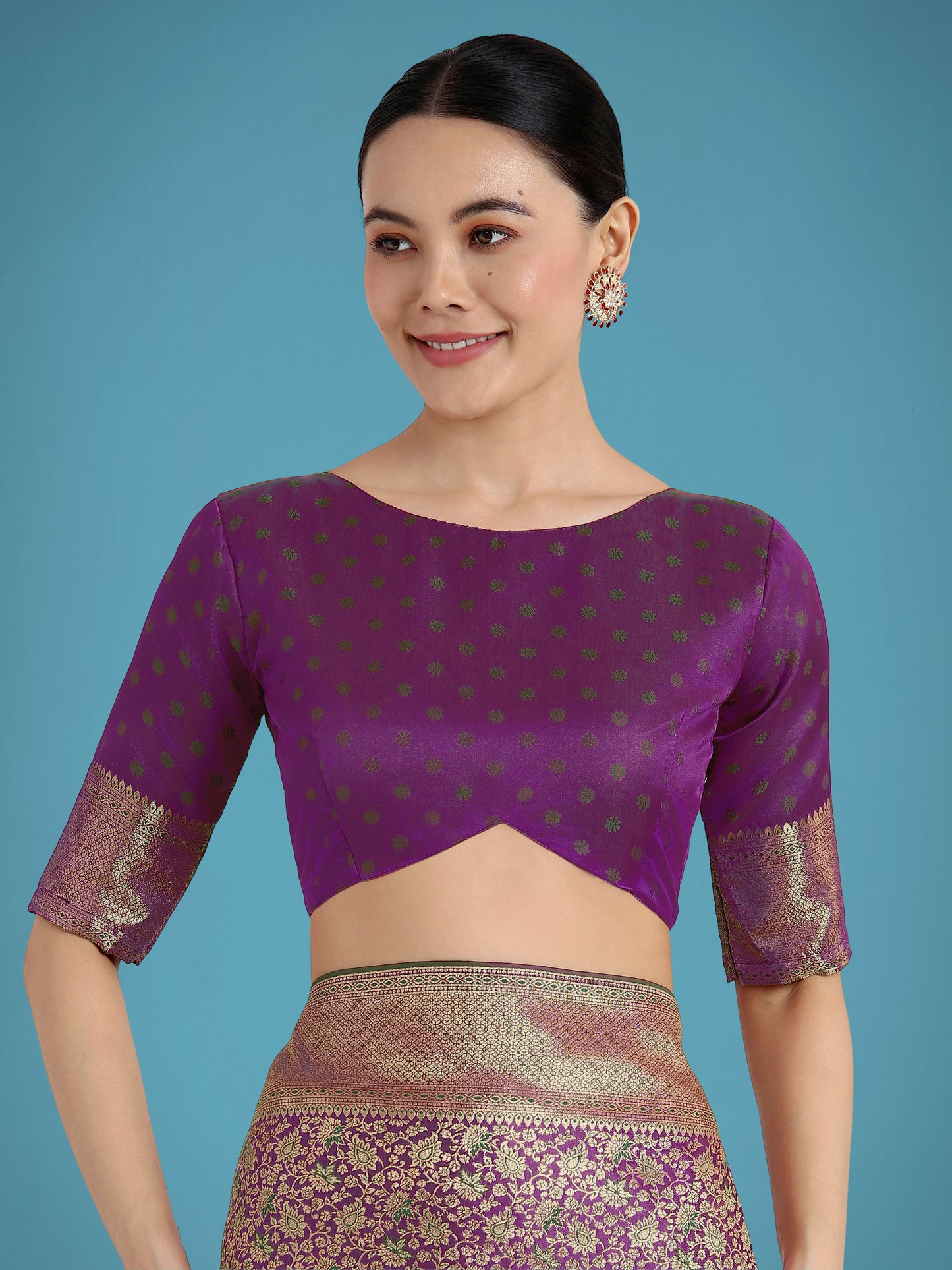 Dhiyona MJ Dark Purple Color Baanrasi Satin Silk Saree for Wedding Functions