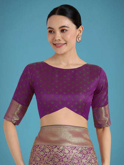Dhiyona MJ Dark Purple Color Baanrasi Satin Silk Saree for Wedding Functions