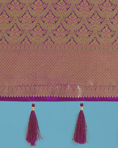 Dhiyona MJ Dark Purple Color Baanrasi Satin Silk Saree for Wedding Functions