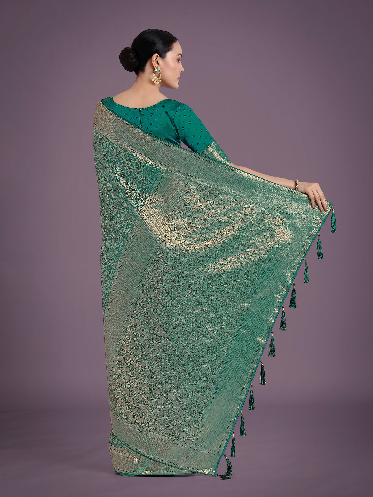 Dhiyona MJ Teal Color Baanrasi Satin Silk Saree for Wedding Functions