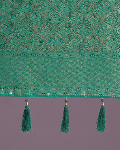 Dhiyona MJ Teal Color Baanrasi Satin Silk Saree for Wedding Functions