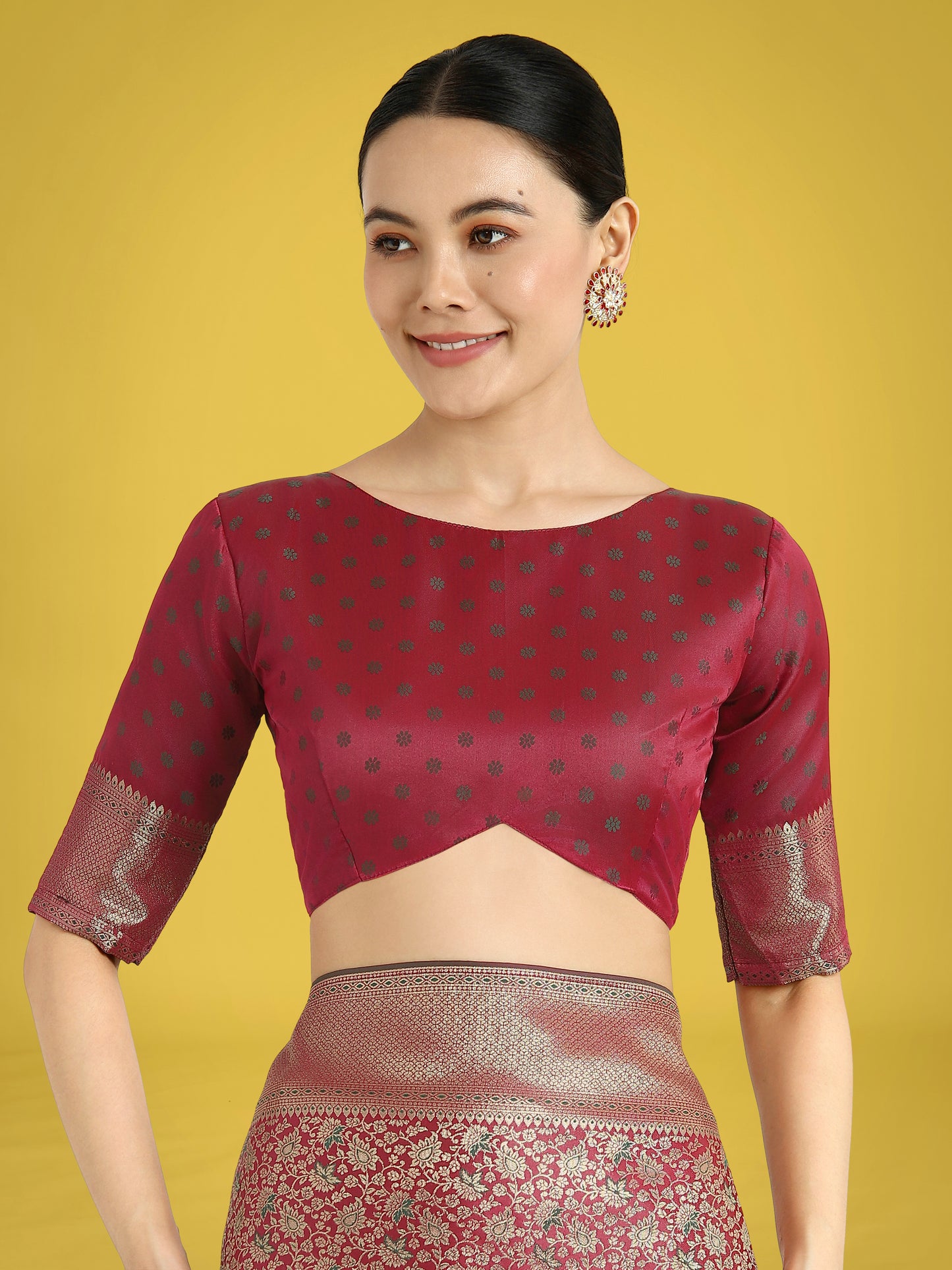 Dhiyona MJ Maroon Color Baanrasi Satin Silk Saree for Wedding Functions
