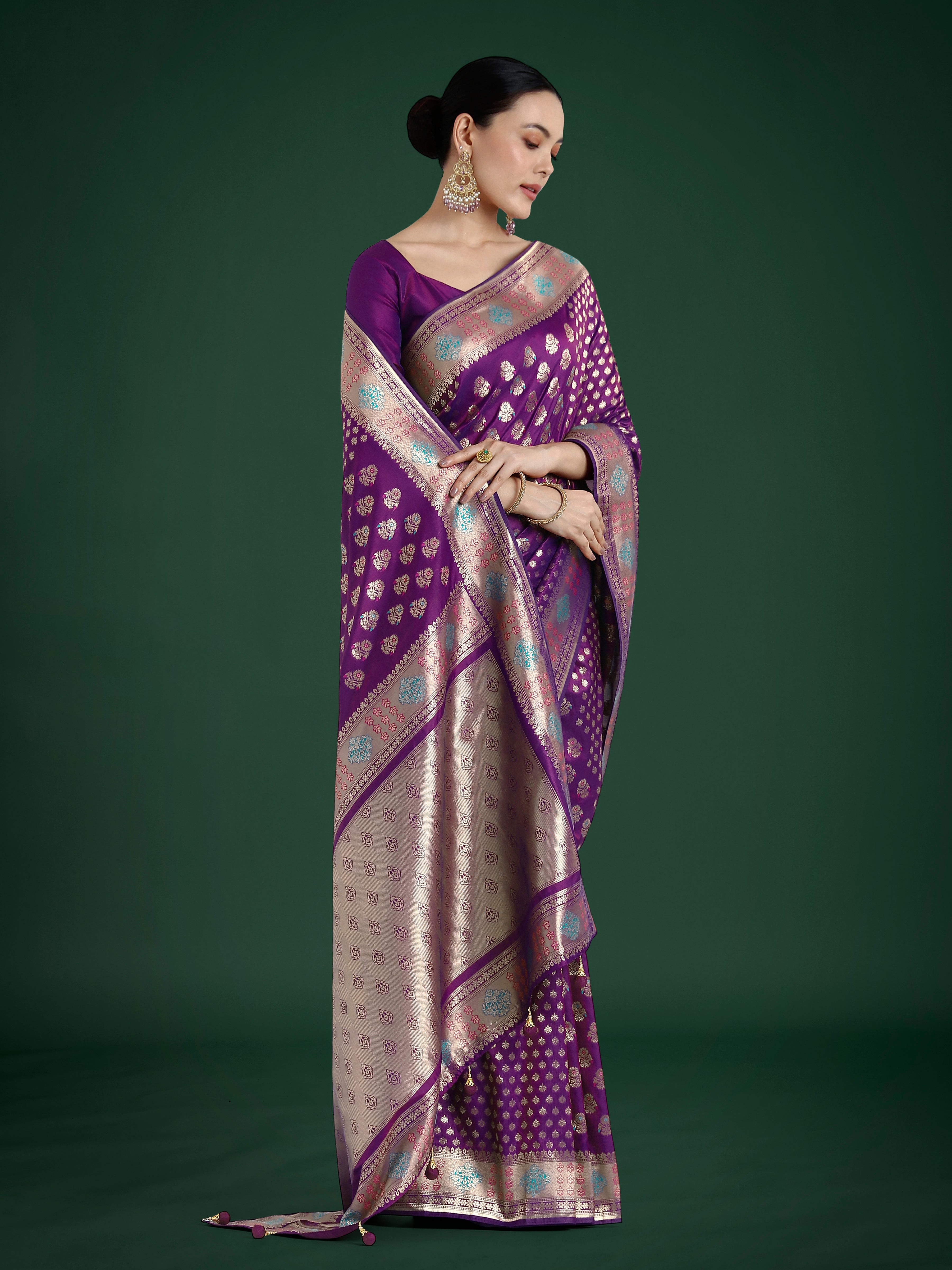 Dhiyona MJ Purple Colour Banarasi Silk Zari Weaving Classic Saree