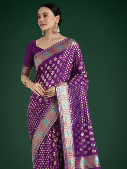 Dhiyona MJ Purple Colour Banarasi Silk Zari Weaving Classic Saree