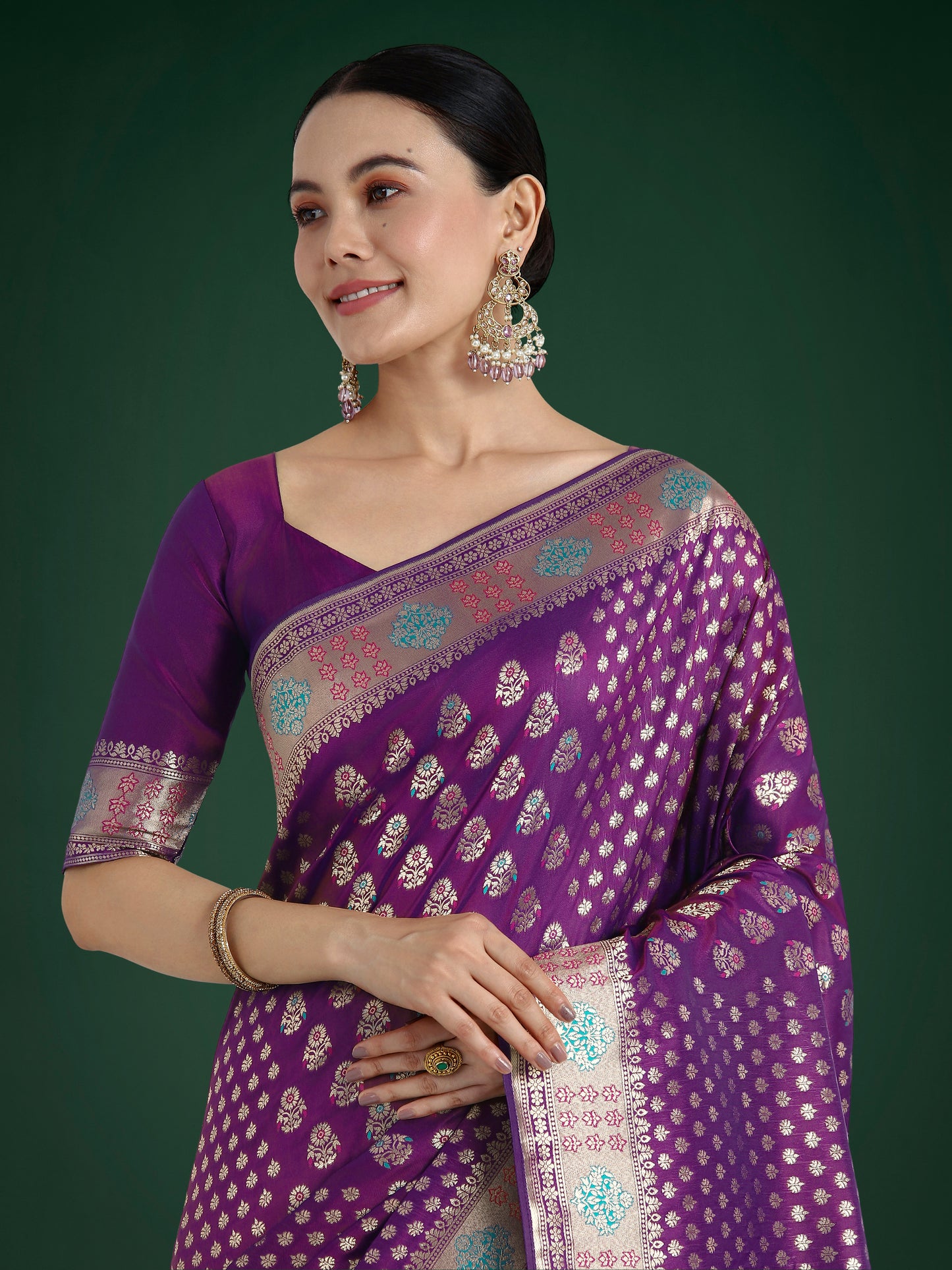Dhiyona MJ Purple Colour Banarasi Silk Zari Weaving Classic Saree