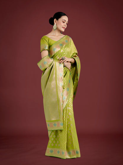 Dhiyona MJ Lime Green Colour Banarasi  Silk Zari Weaving Classic Saree