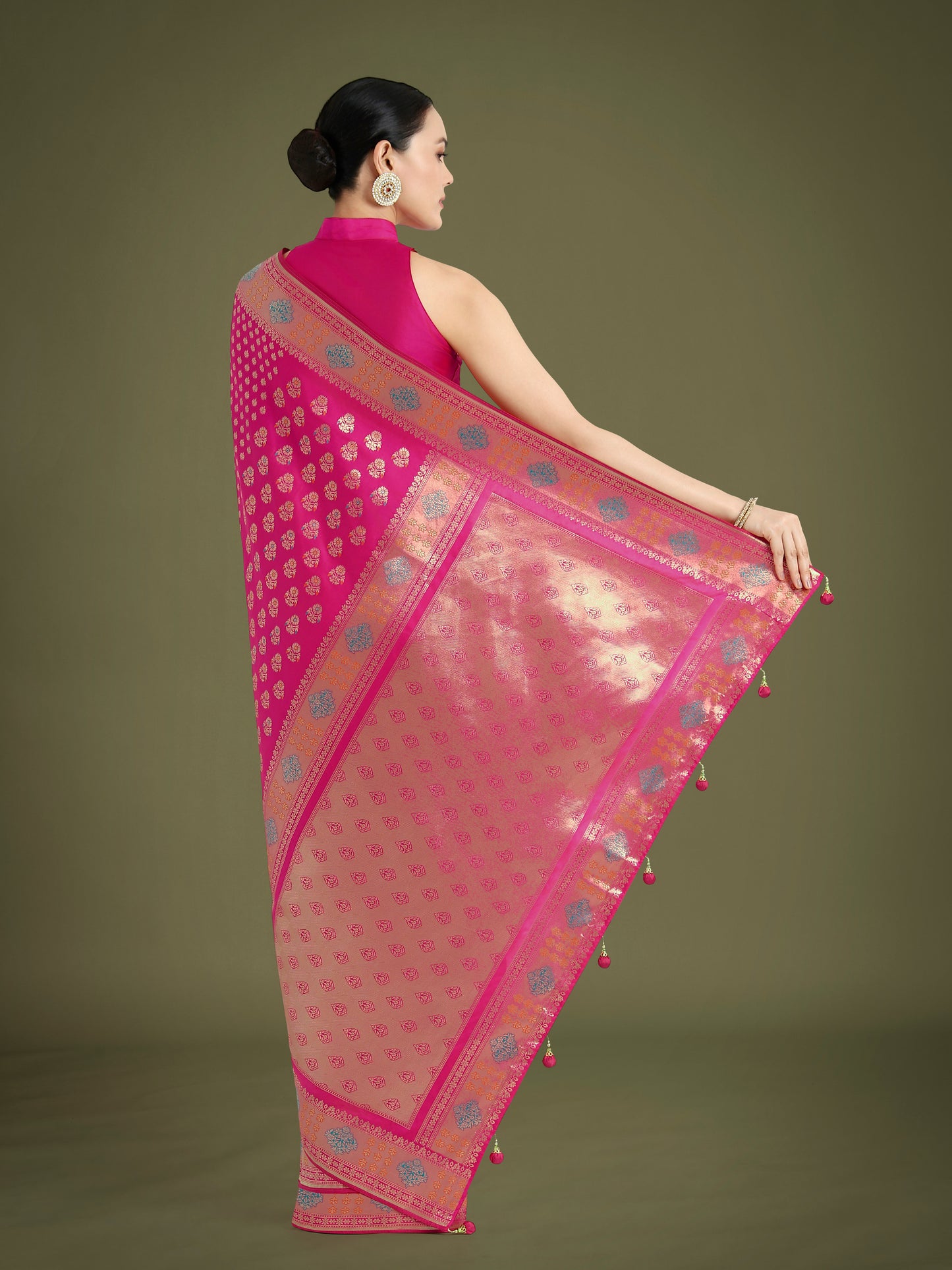 Dhiyona MJ Rani Pink Colour Banarasi Silk Zari Weaving Classic Saree