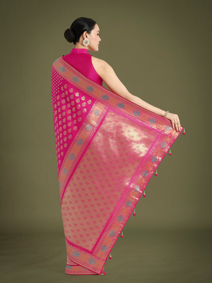 Dhiyona MJ Rani Pink Colour Banarasi Silk Zari Weaving Classic Saree