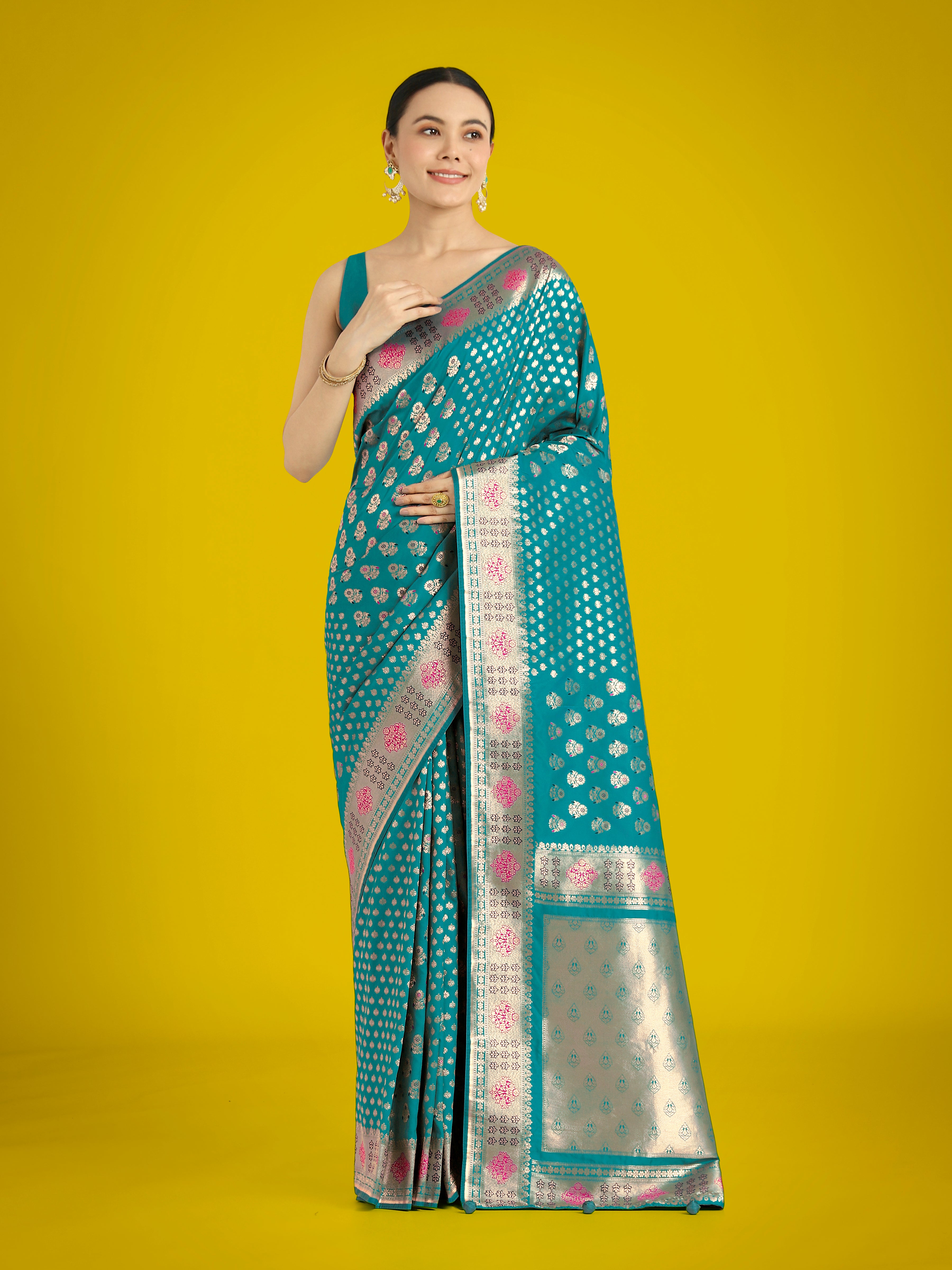 Dhiyona MJ Cyan blue Colour Banarasi Silk Zari Weaving Classic Saree