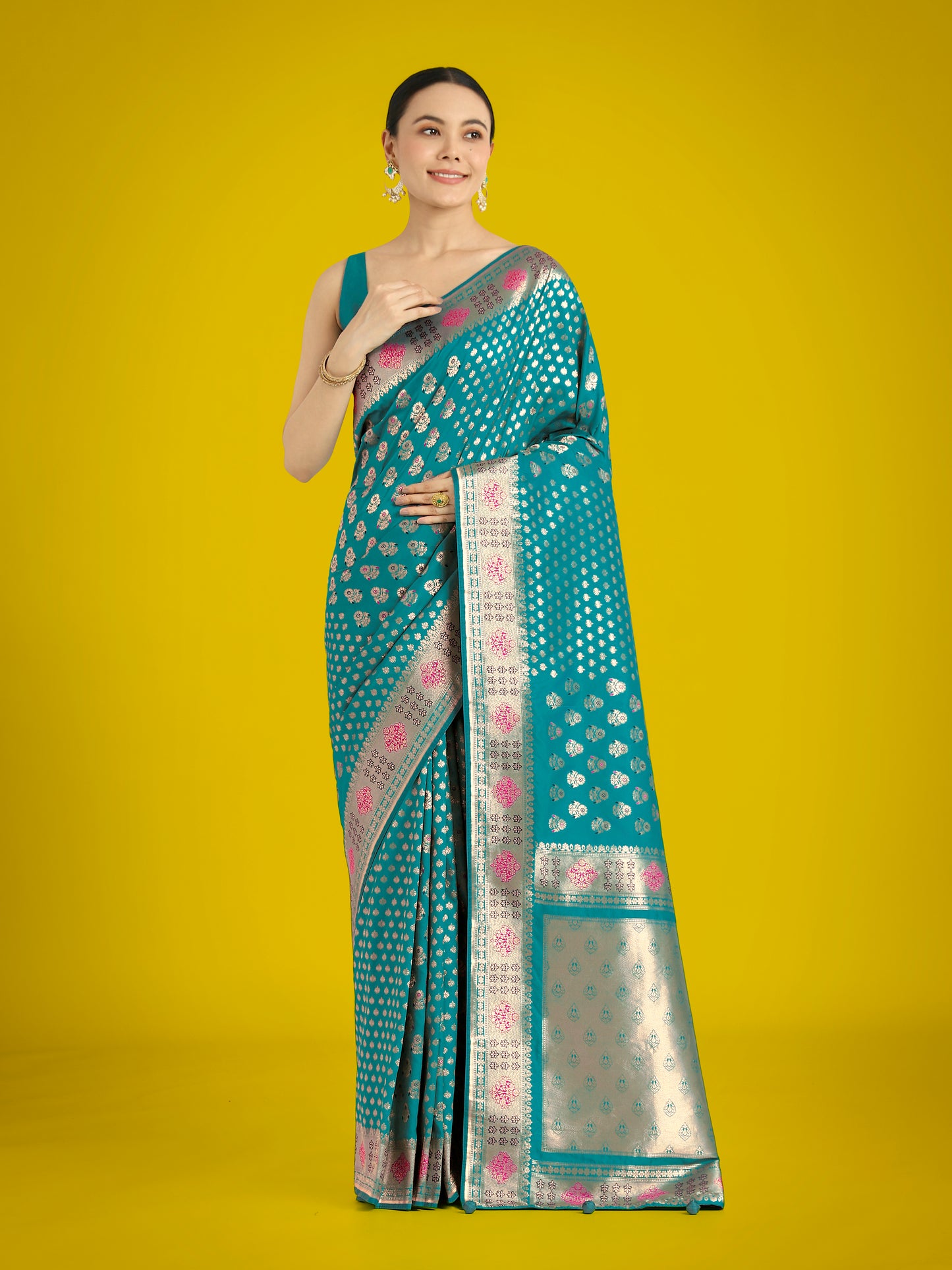 Dhiyona MJ Cyan blue Colour Banarasi Silk Zari Weaving Classic Saree