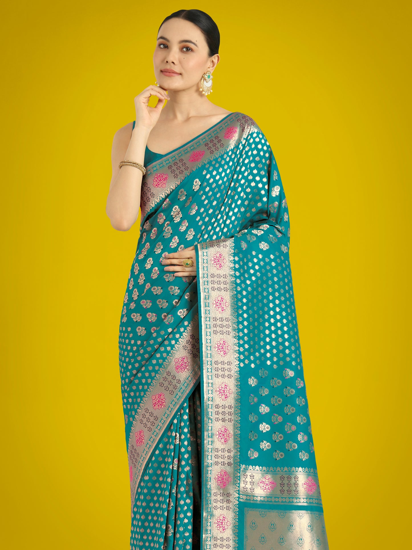 Dhiyona MJ Cyan blue Colour Banarasi Silk Zari Weaving Classic Saree