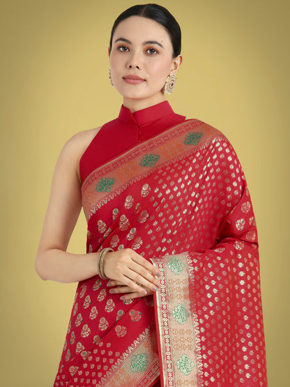 Dhiyona MJ Red Colour Banarasi Silk Zari Weaving Classic Saree
