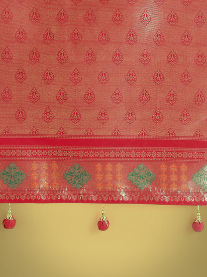 Dhiyona MJ Red Colour Banarasi Silk Zari Weaving Classic Saree