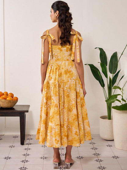 Dhiyona AY Women's Floral Printed Sleeveless Cotton Fit & Flared Ethnic Dress