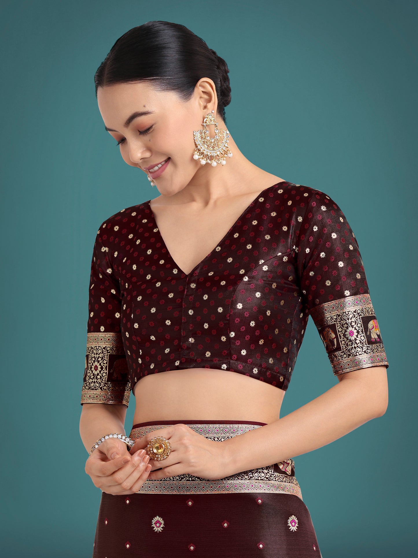 Dhiyona MJ Gorgeous Maroon Woven Banarasi Designer Satin Silk Saree