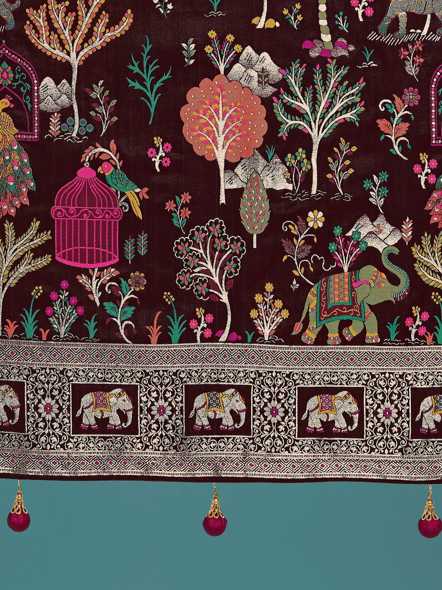 Dhiyona MJ Gorgeous Maroon Woven Banarasi Designer Satin Silk Saree