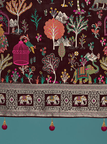 Dhiyona MJ Gorgeous Maroon Woven Banarasi Designer Satin Silk Saree
