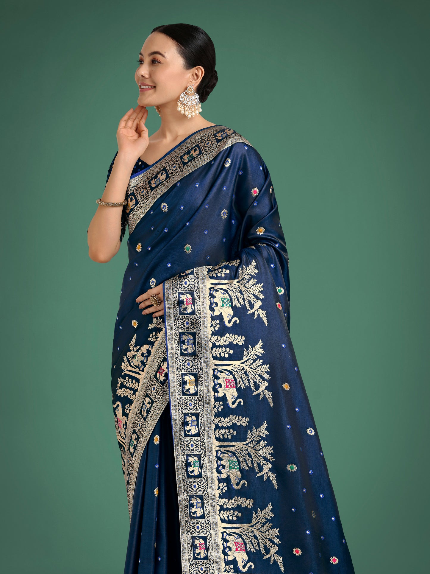 Dhiyona MJ Gorgeous Blue Woven Banarasi Designer Satin Silk Saree