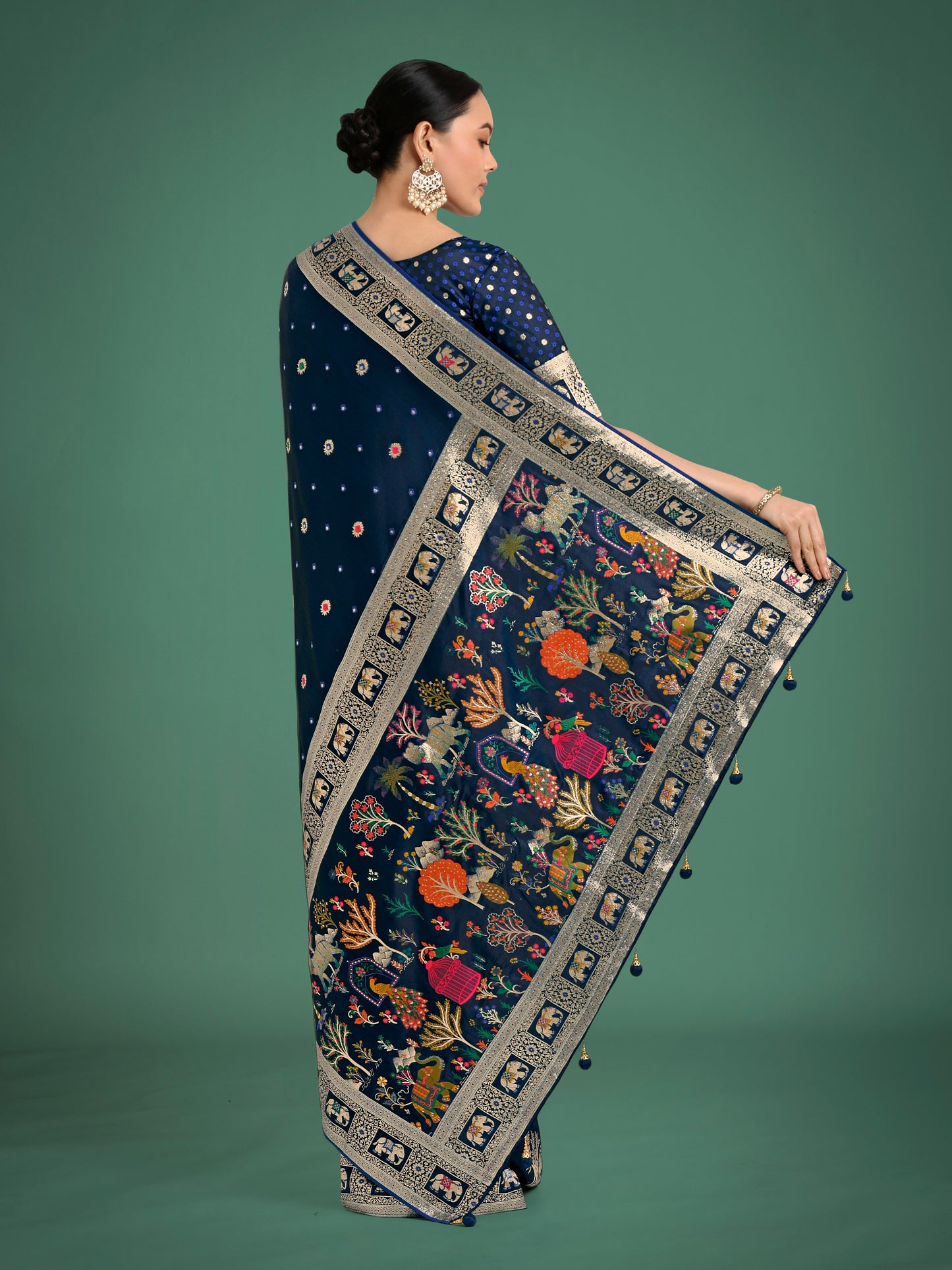 Dhiyona MJ Gorgeous Blue Woven Banarasi Designer Satin Silk Saree