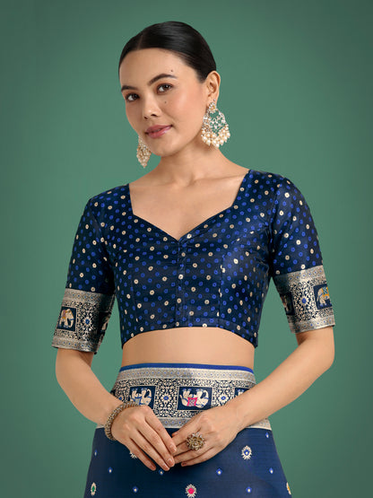 Dhiyona MJ Gorgeous Blue Woven Banarasi Designer Satin Silk Saree