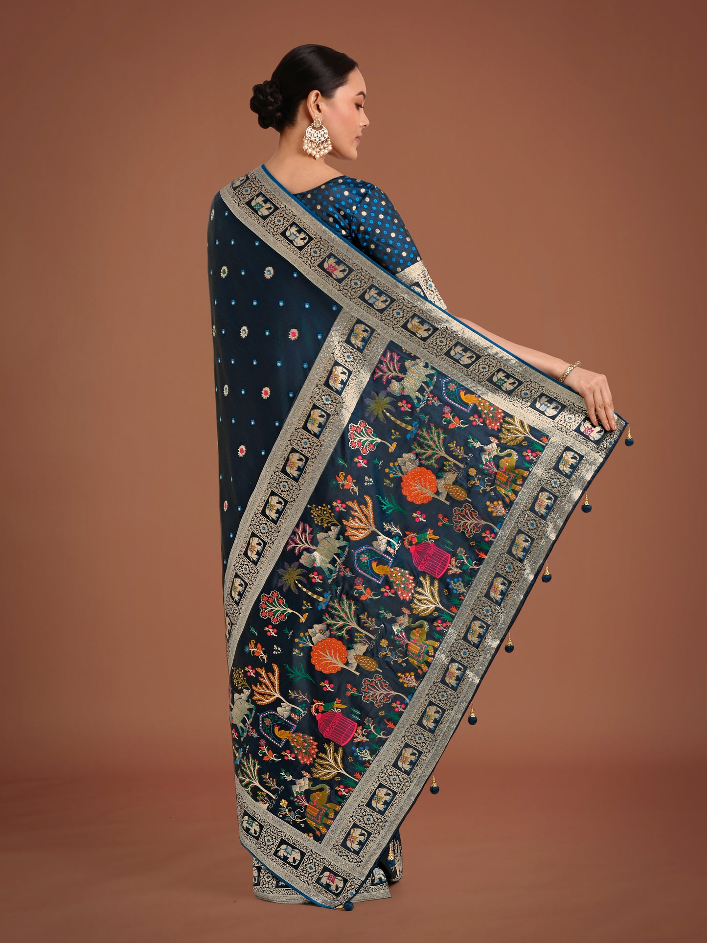 Dhiyona MJ Gorgeous Dark Teal Woven Banarasi Designer Satin Silk Saree