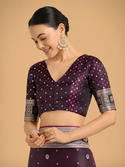 Dhiyona MJ Gorgeous Wine Woven Banarasi Designer Satin Silk Saree