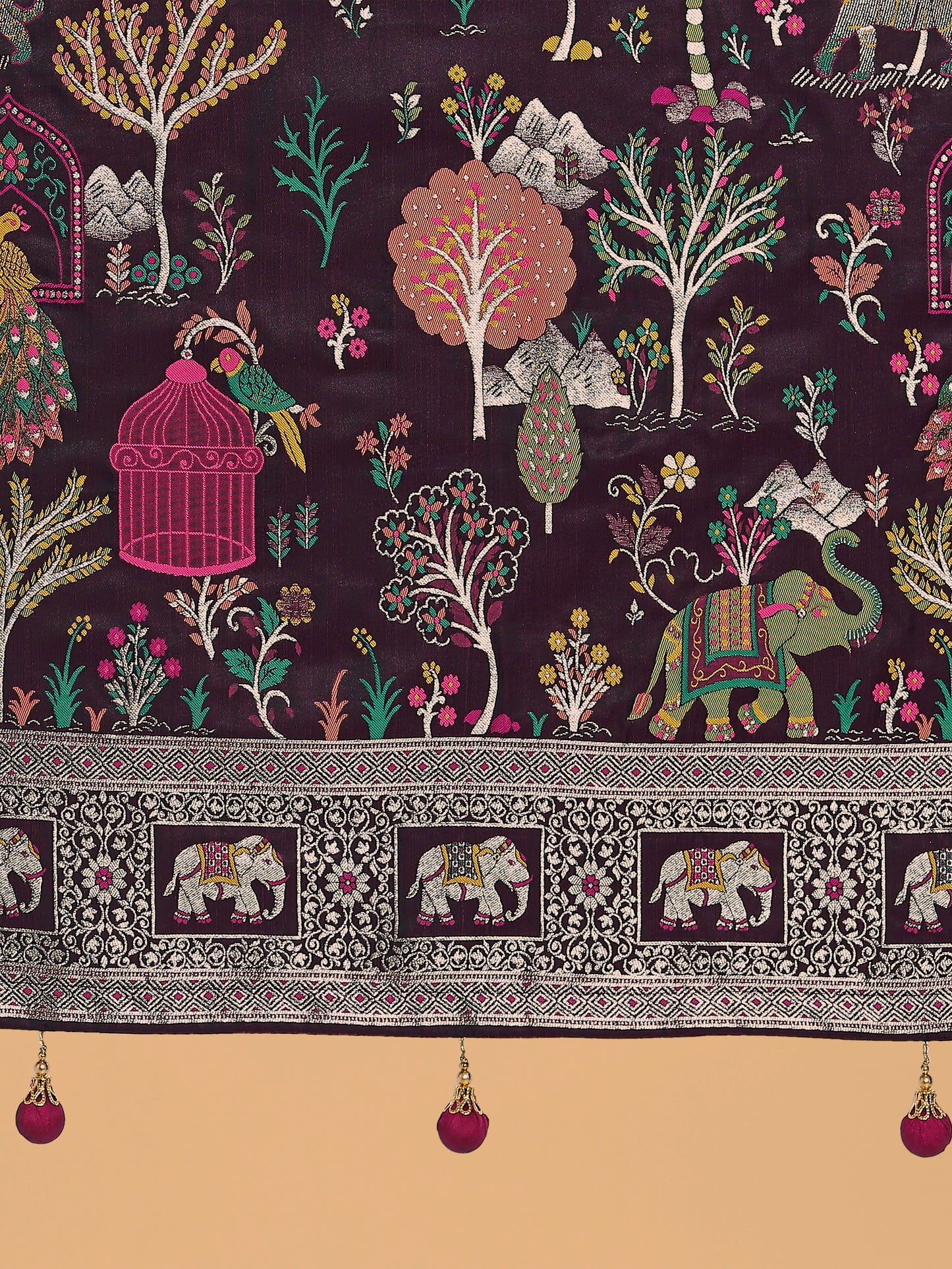 Dhiyona MJ Gorgeous Wine Woven Banarasi Designer Satin Silk Saree