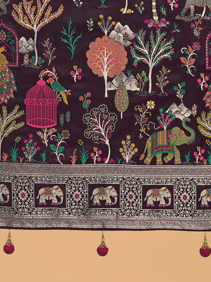 Dhiyona MJ Gorgeous Wine Woven Banarasi Designer Satin Silk Saree