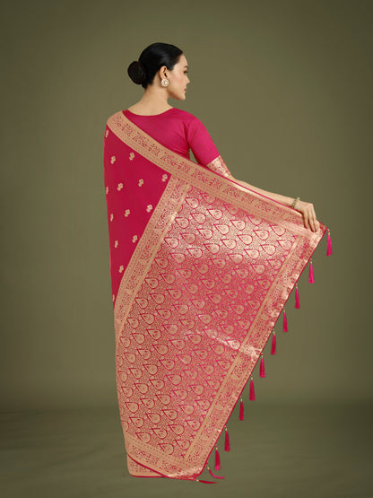 Dhiyona MJ Hot Pink With Gold Bordar Banarasi Woven Satin Saree