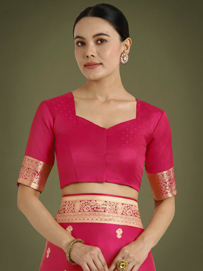 Dhiyona MJ Hot Pink With Gold Bordar Banarasi Woven Satin Saree