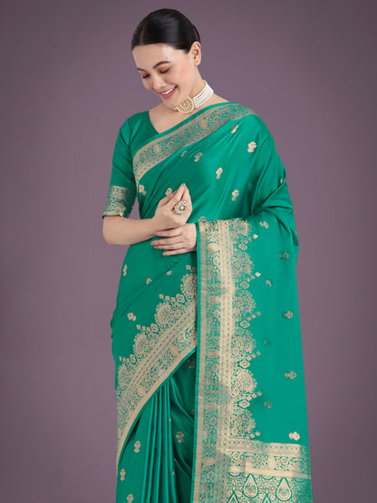 Dhiyona MJ Turquoise With Gold Bordar Banarasi Woven Satin Saree