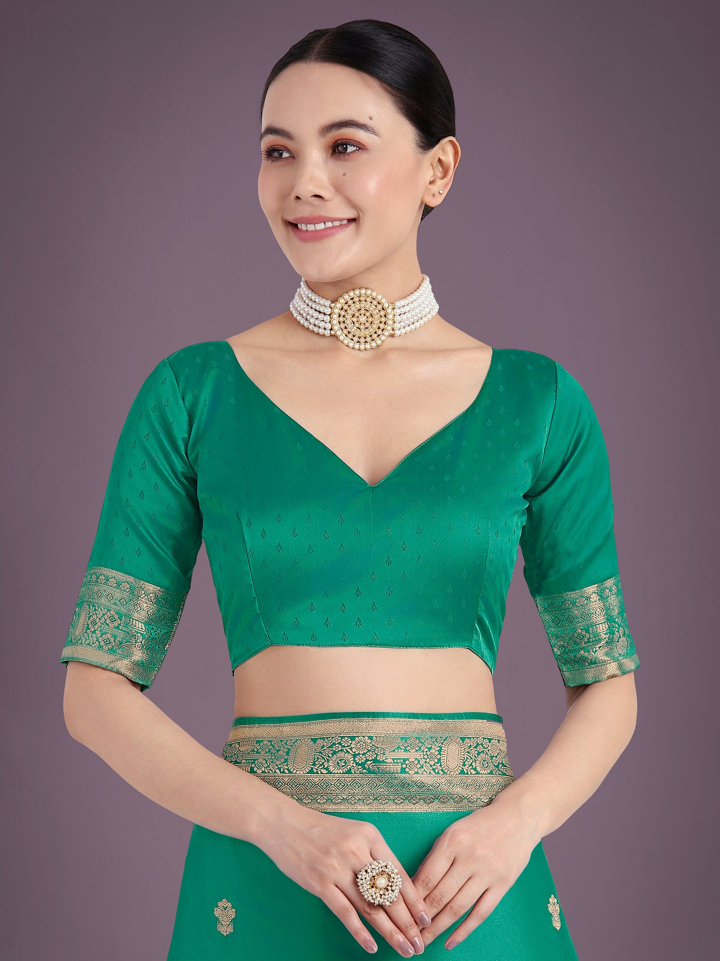 Dhiyona MJ Turquoise With Gold Bordar Banarasi Woven Satin Saree