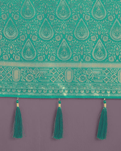 Dhiyona MJ Turquoise With Gold Bordar Banarasi Woven Satin Saree