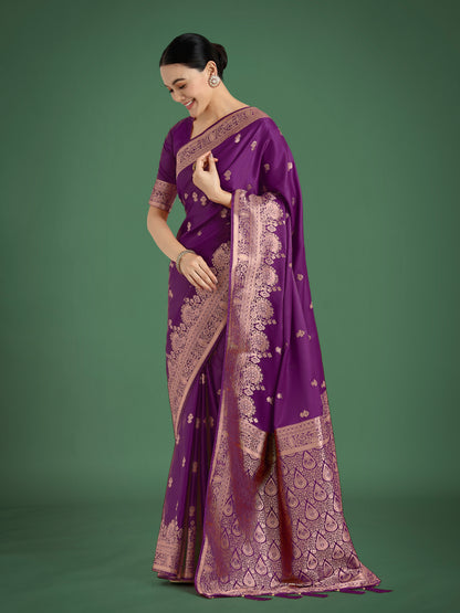 Dhiyona MJ Purple With Gold Bordar Banarasi Woven Satin Saree
